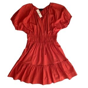 NWT J CREW CINCHED WAIST PUFF SLEEVE DRESS SIZE XXS IN RED